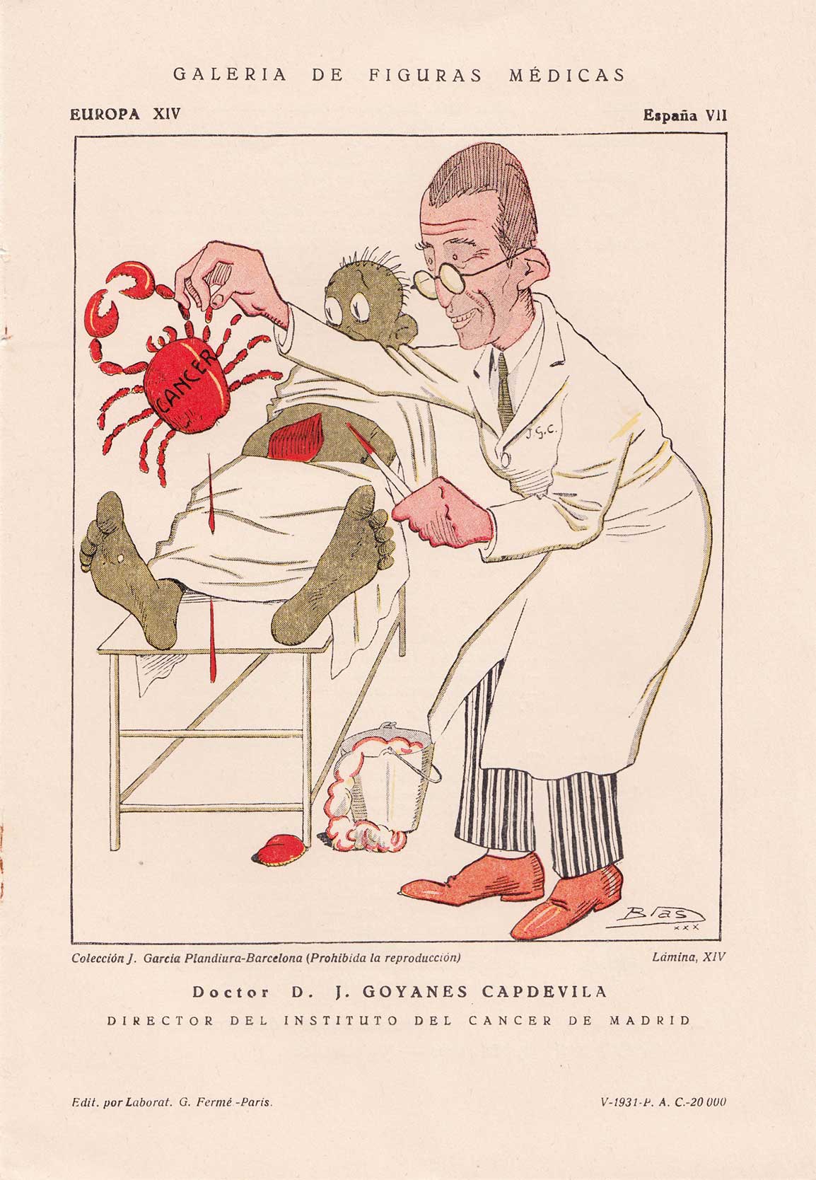 Caricatura de Goyanes Capdevila, director del Instituto del Cáncer de Madrid.