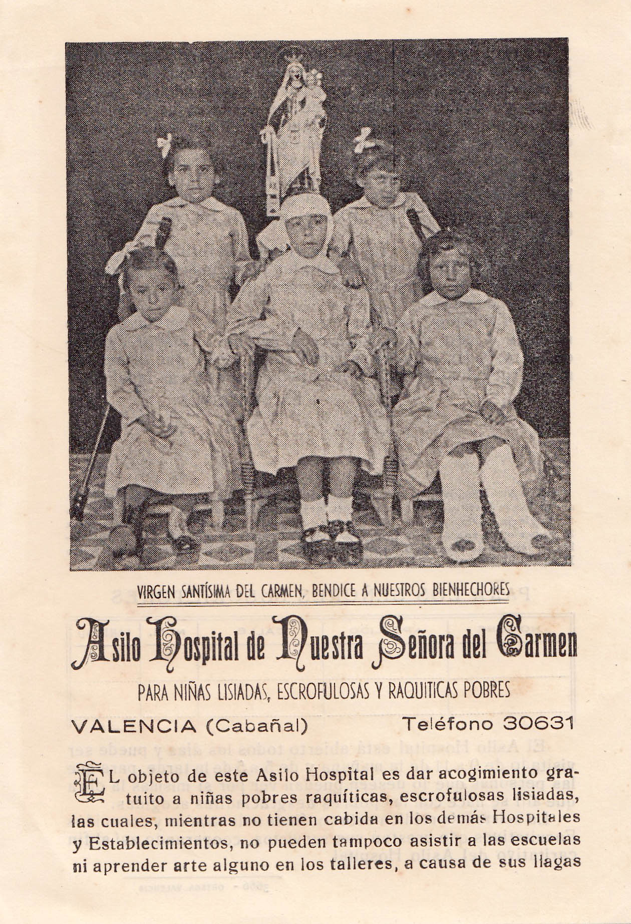 Asilo Hospital Nuestra Señora del Carmen para niñas escrofulosas, lisiadas y raquíticas pobres, de Valencia