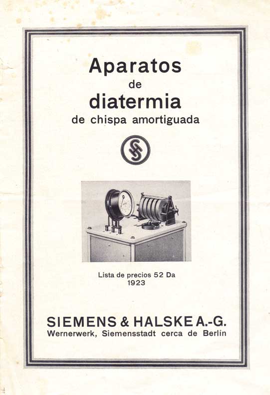 Cat&aacute;logo de aparatos de diatermia de chispa amortiguada