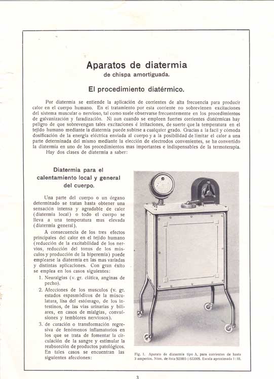 Cat&aacute;logo de aparatos de diatermia de chispa amortiguada